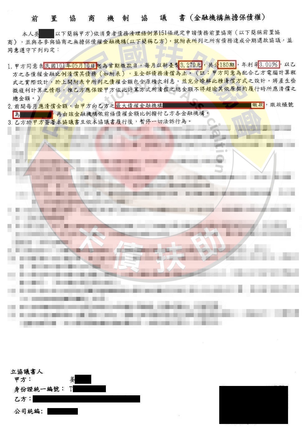 金門姜小姐-協商成功依180期3%月付3,279元 