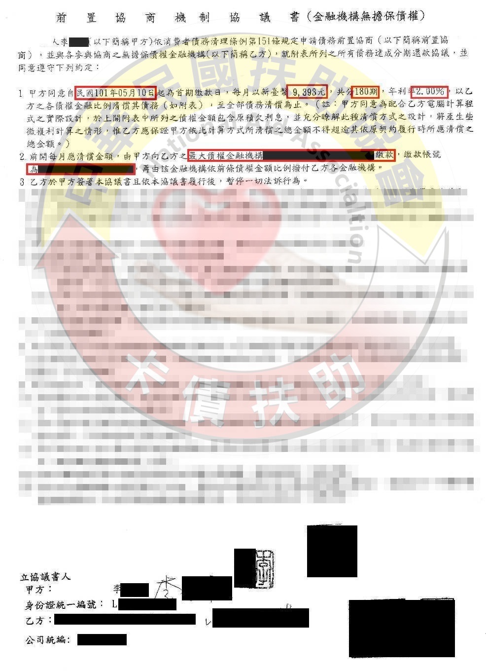 台中李先生-協商成功依180期2%月付9,393元 