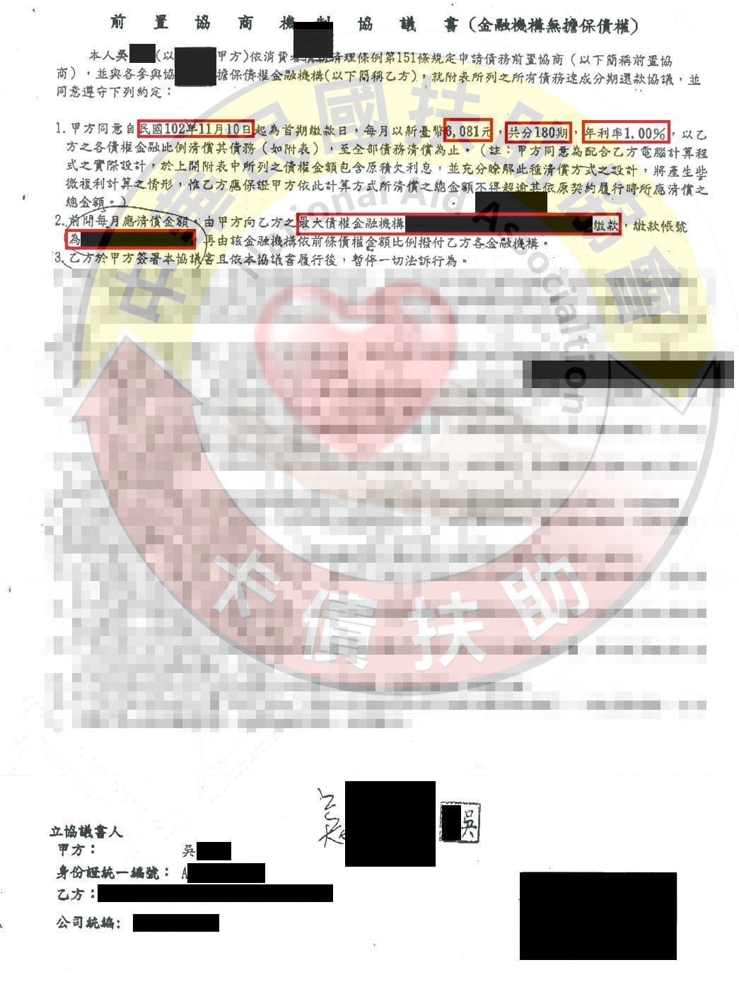 新北吳小姐-協商成功依180期1%月付6,081元