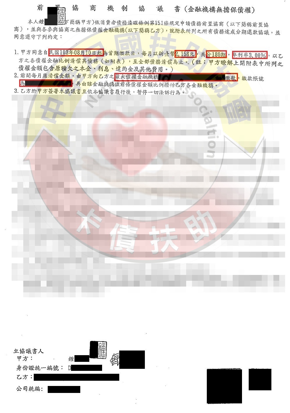 台南鍾小姐-協商成功依180期3%月付2,158元