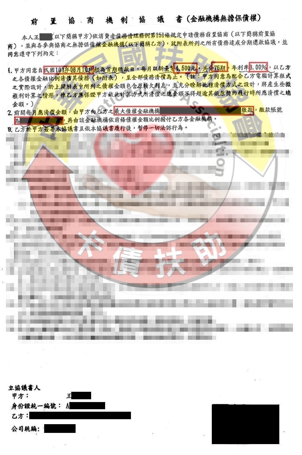 台南王先生-協商成功依76期3%月付4,500元 