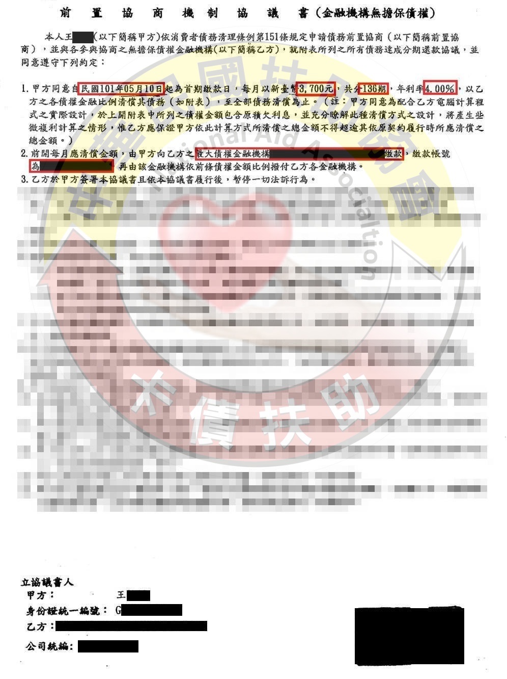 台中王小姐-協商成功依136期4%月付3,700元 